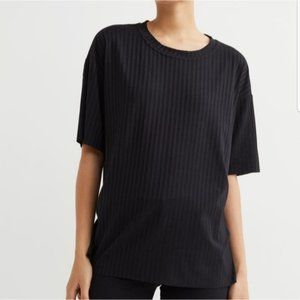 H & M BASICS black ribbed round neck short sleeve long length shirt tunic